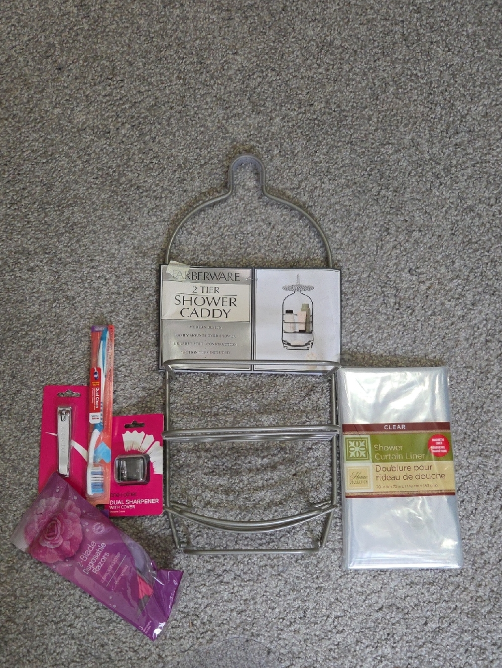 Farberware 2-Tier Shower Caddy Set + Liner & Toiletries NWT